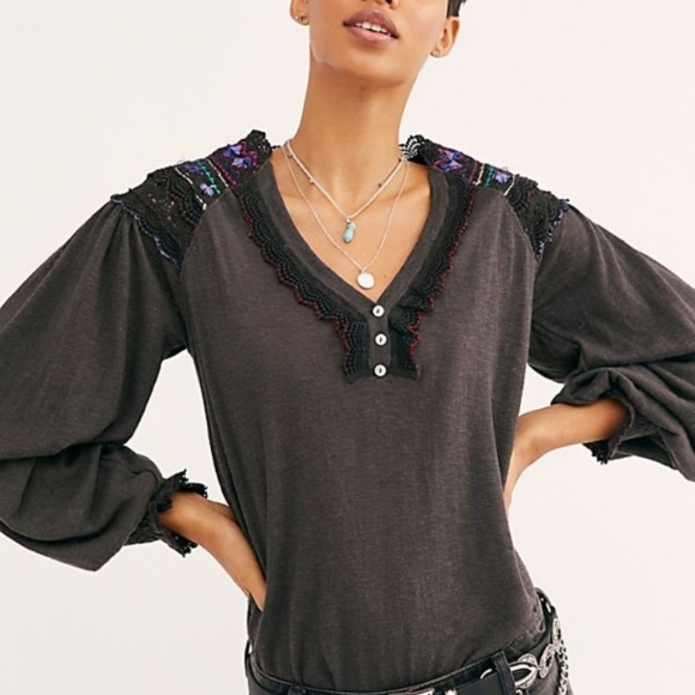 NWT Free People SIESTA FIESTA Shirt, Washed Black